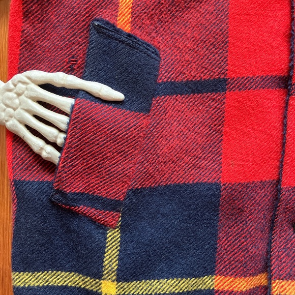 💀 SOLD 💀 Vintage 60s Maine Guide Wool Sherpa Lined Plaid Flannel Jacket ~ L - Picture 6 of 8